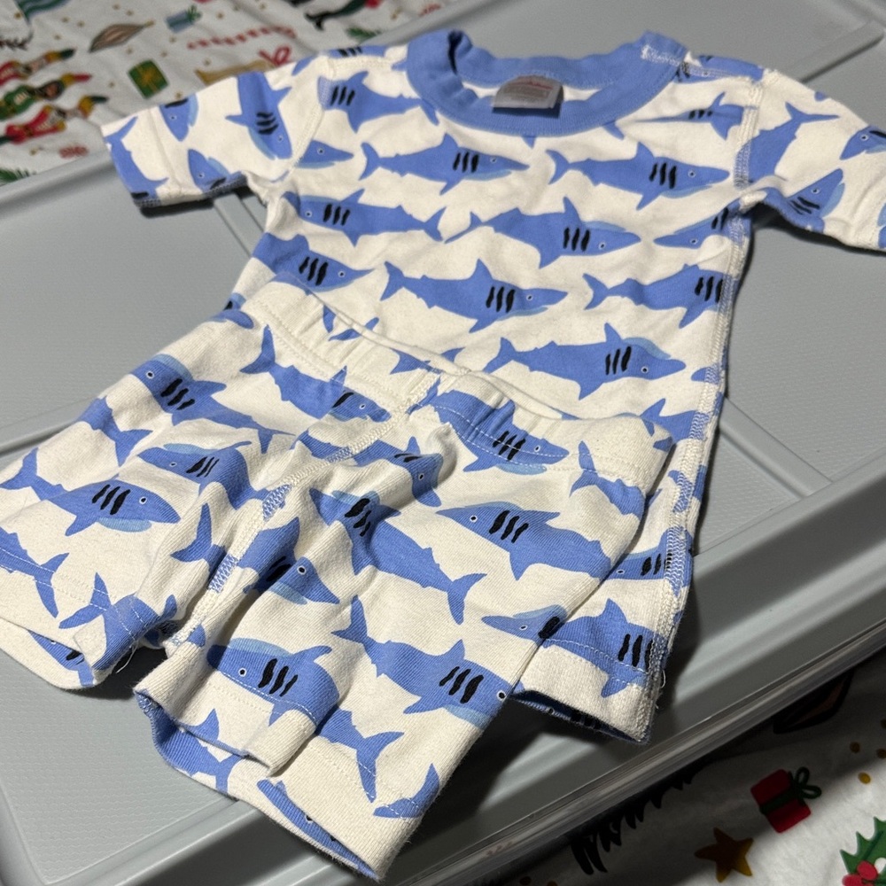 Hanna Andersson Blue and White Shark Print toddler PJs 3T
